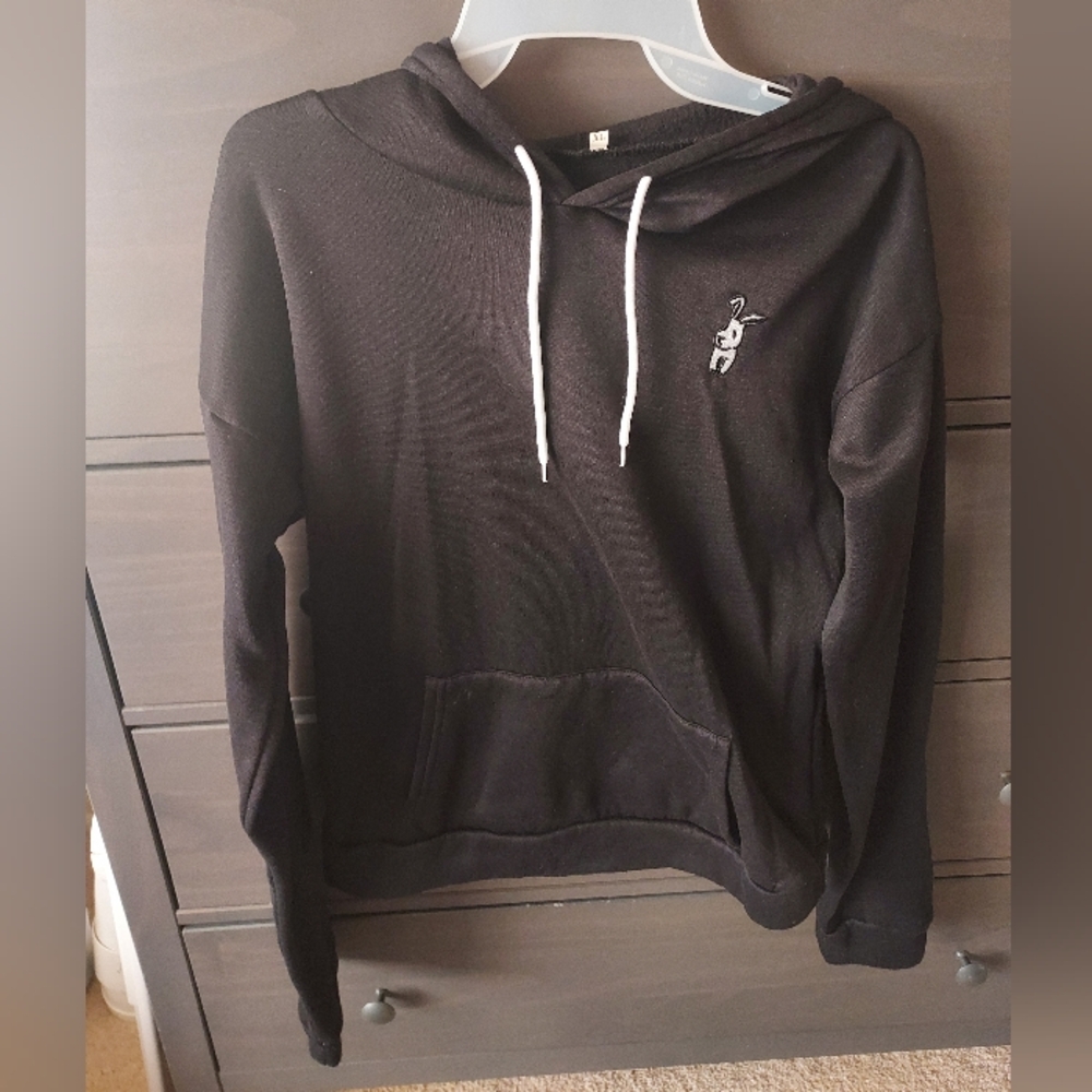 Black Hoodie with Embroidered Rabbit Logo